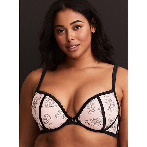 Torrid Plunge Push Up Embroidered Lace Straight Back Bra size 46 DD Lotus Rich B - Picture 1 of 10